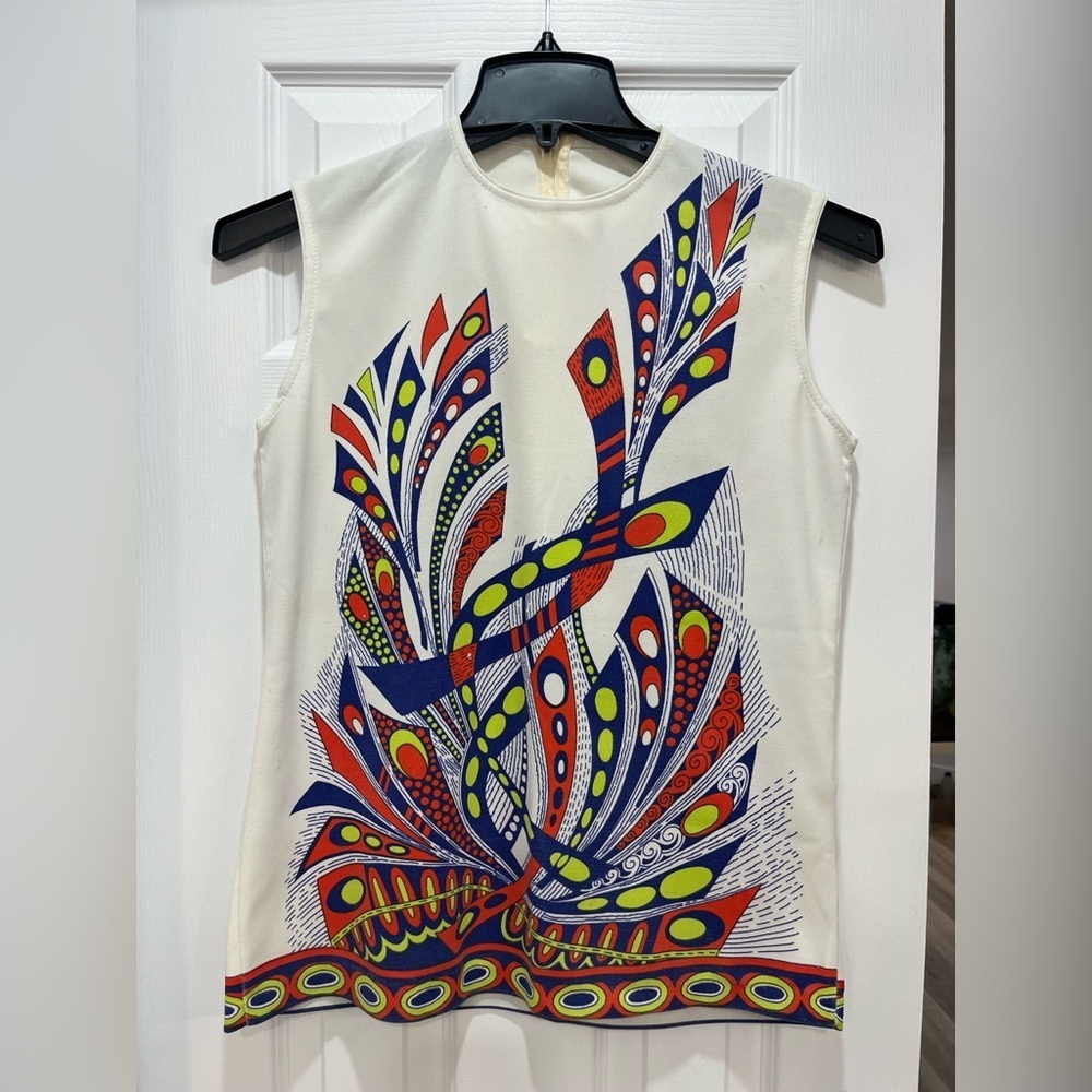 Vintage R.P. Knitting Sleeveless Geometric Tunic Top Size M Retro Chic Indie